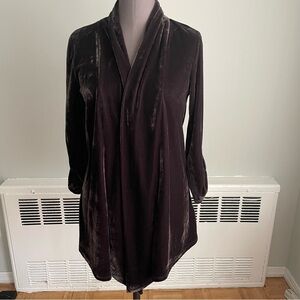 Velvet open front cardigan with adjustable sleeve and shawl collar